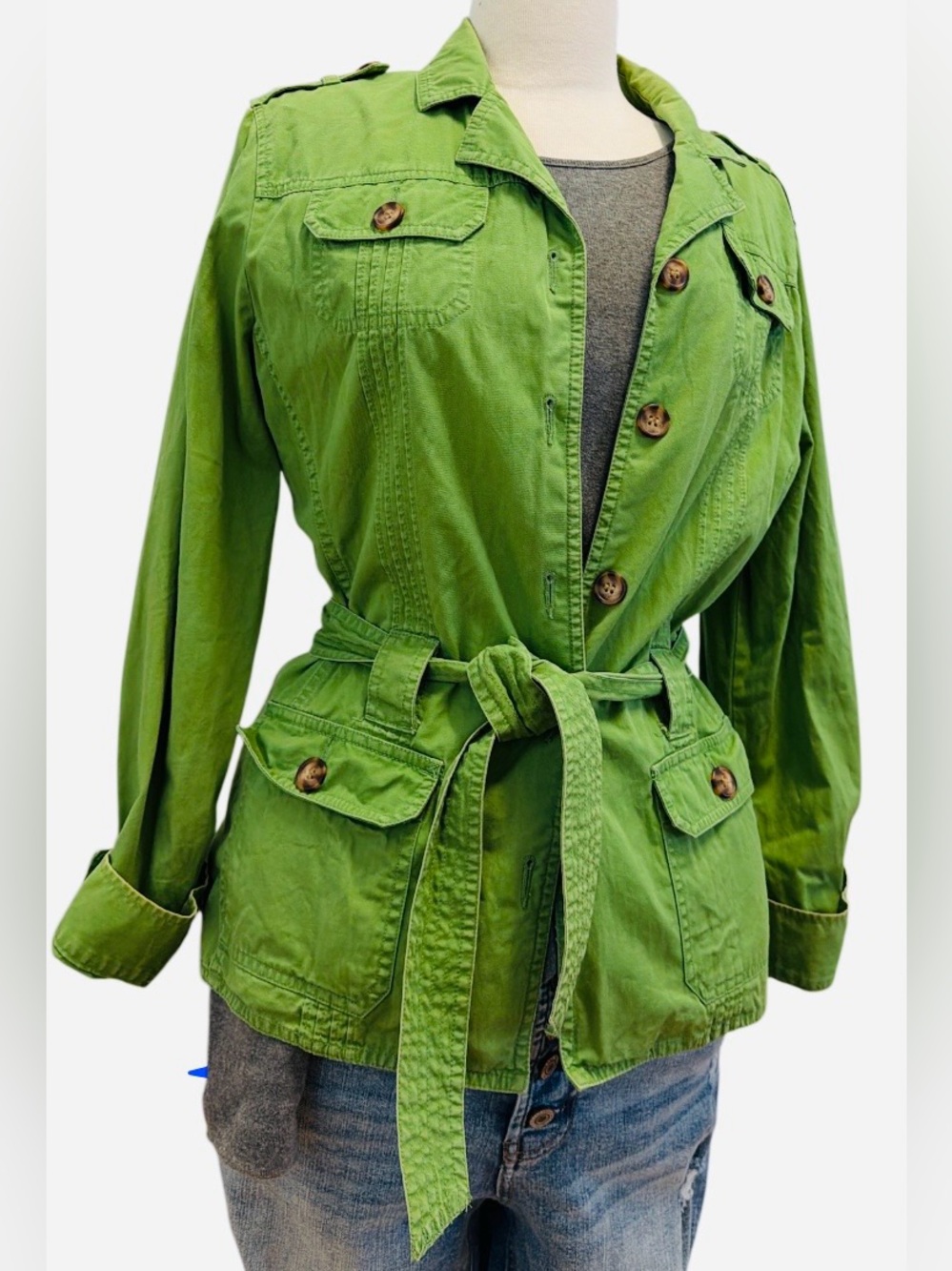 Williams Sonoma Green Belted Utility Jacket